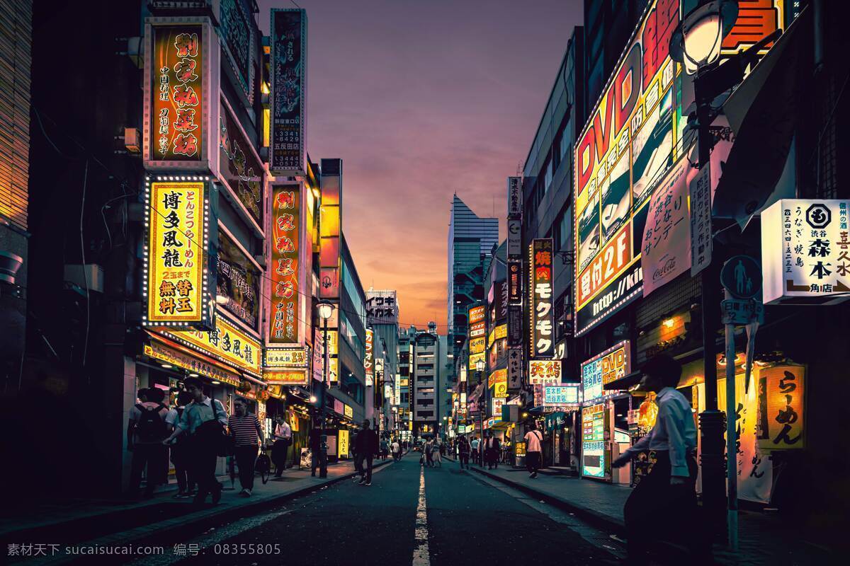 霓虹 夜景 日本 闹市 街道夜景 繁华 现代科技