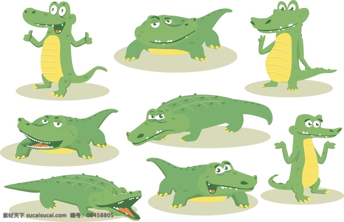 鳄鱼 卡通 矢量 源文件 动物 绿色 嘴巴 站立 动作 矢量卡通 动漫动画