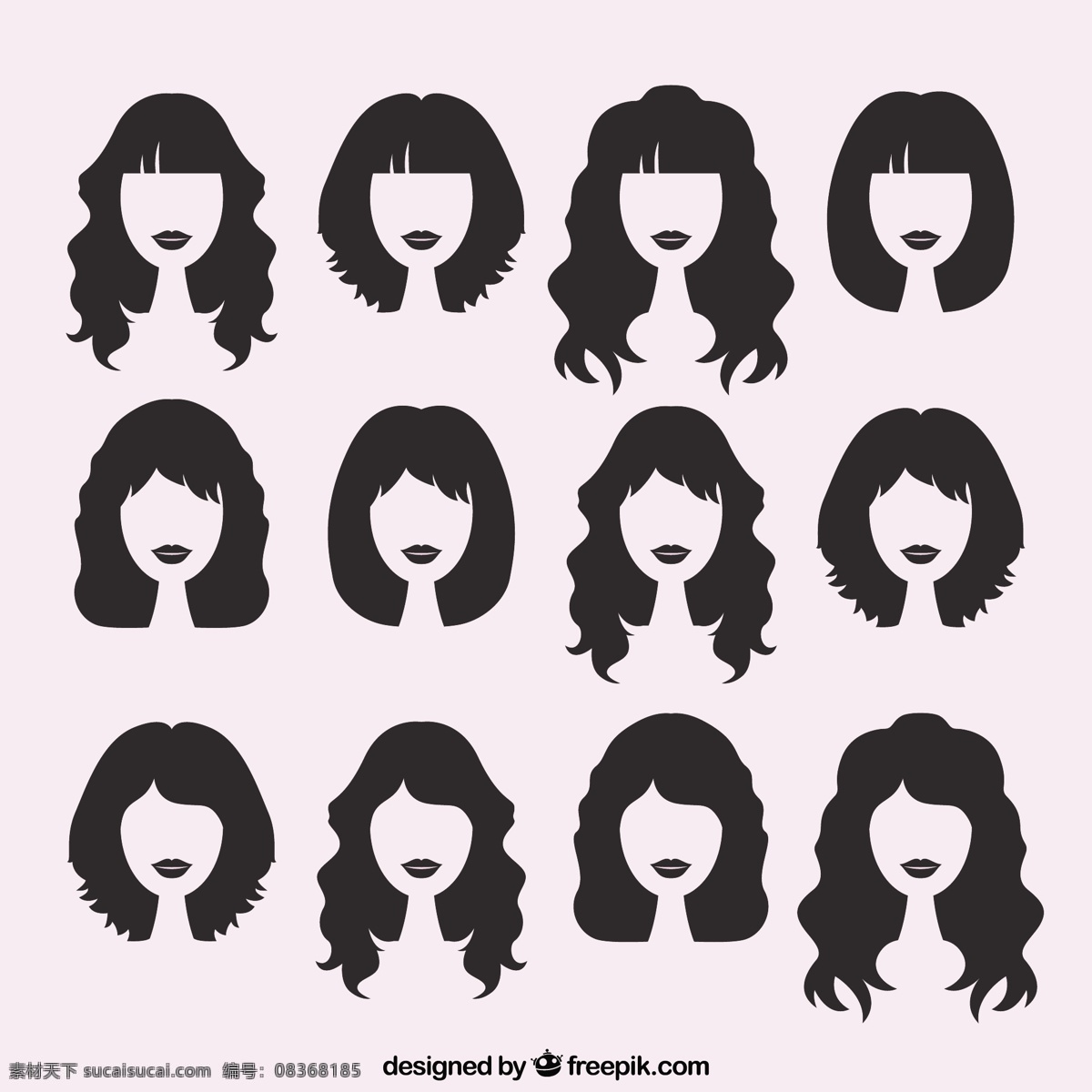 女性发型剪影 时尚 头发 女人 剪影 女性 风格的轮廓 理发 风格 妇女