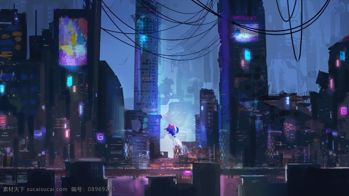 游戏 未来 朋 克 城市 插画 卡通 背景 朋克 清新 类 分层 背景素材