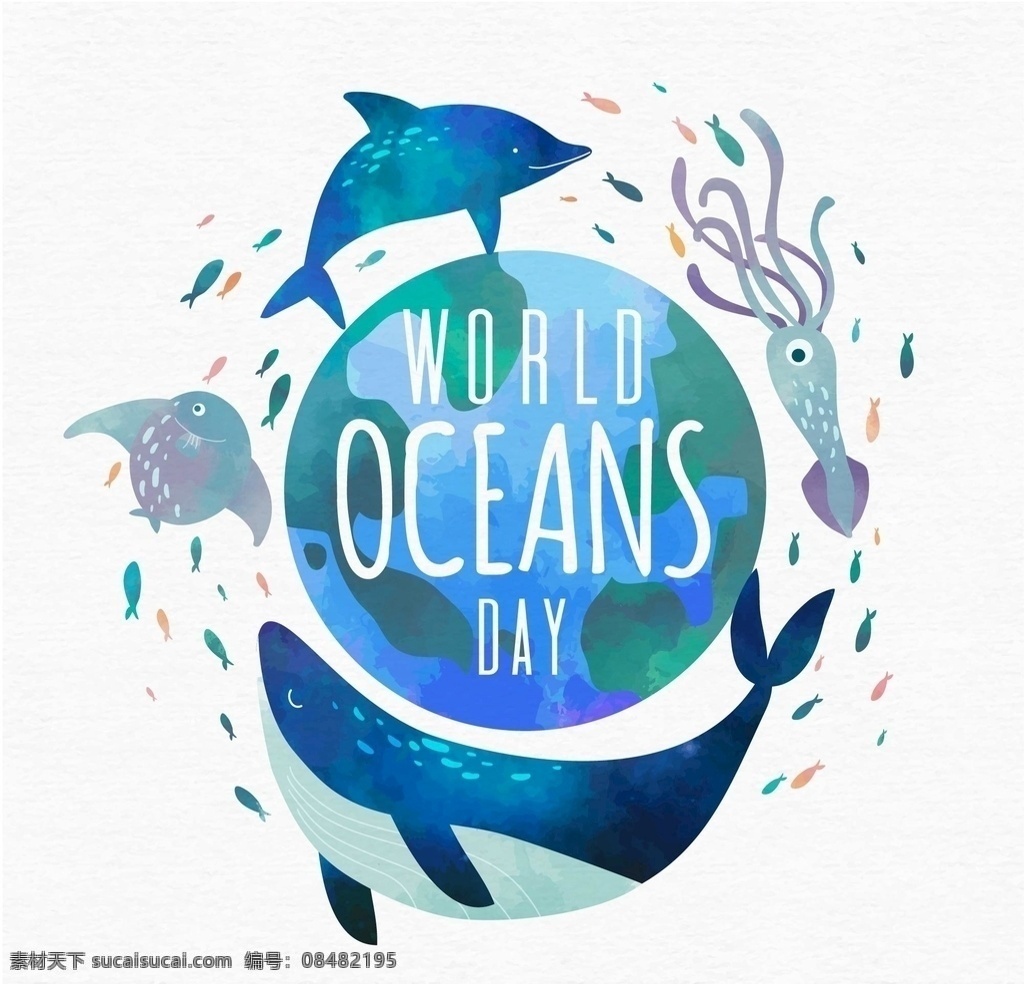 手绘 海洋生物 海豚 矢量 插画 海洋 地球 海洋鱼类 鱼 海洋环境 环保 插图 背景 底纹 动漫动画