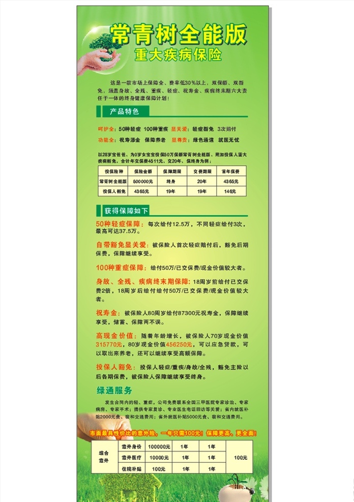理财 保险 展架 易拉宝 金融 常青树 绿色展板