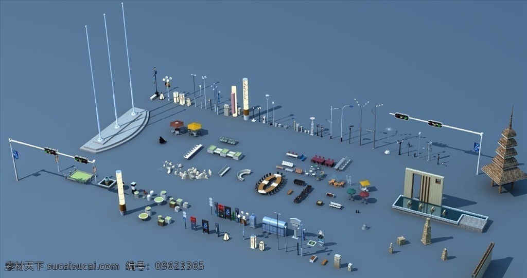 小品合集圖片 小品合集 旗桿 燈 石頭 座椅 3d設計 室外模型 max