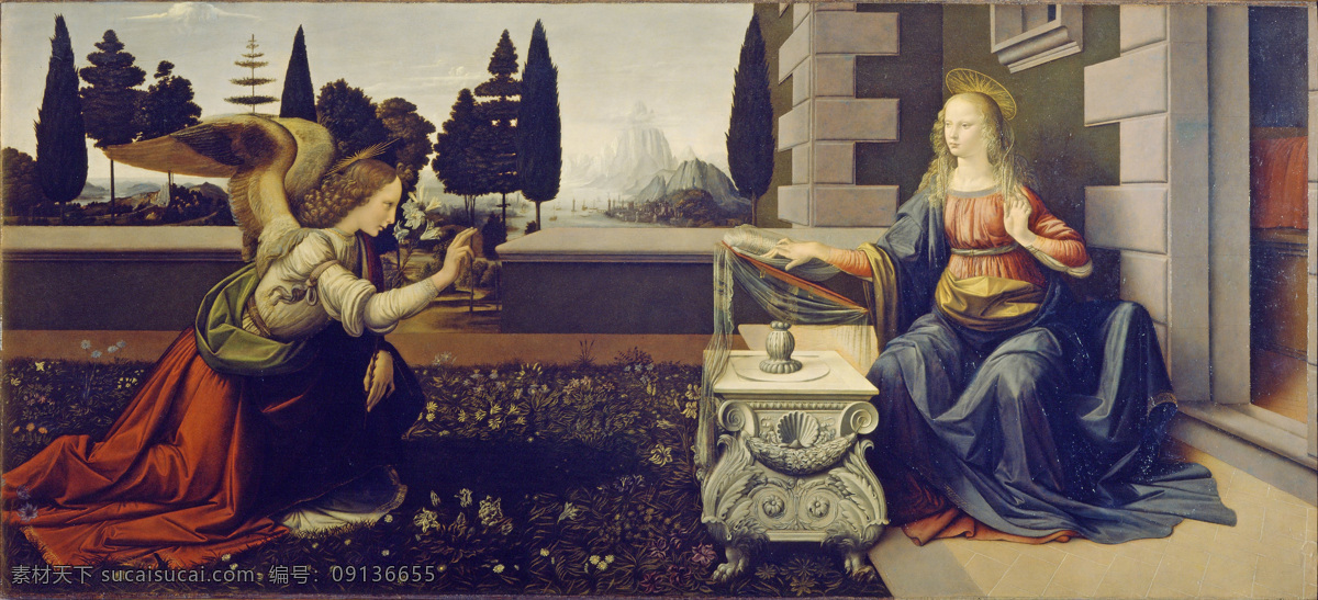 天使报喜 达芬奇 油画 西方绘画 艺术 文化艺术 美术绘画