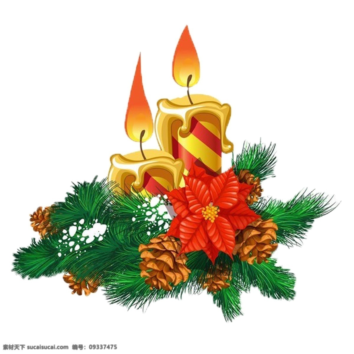 漂亮 圣诞 蜡烛 卡通 绿植 圣诞素材 节日元素