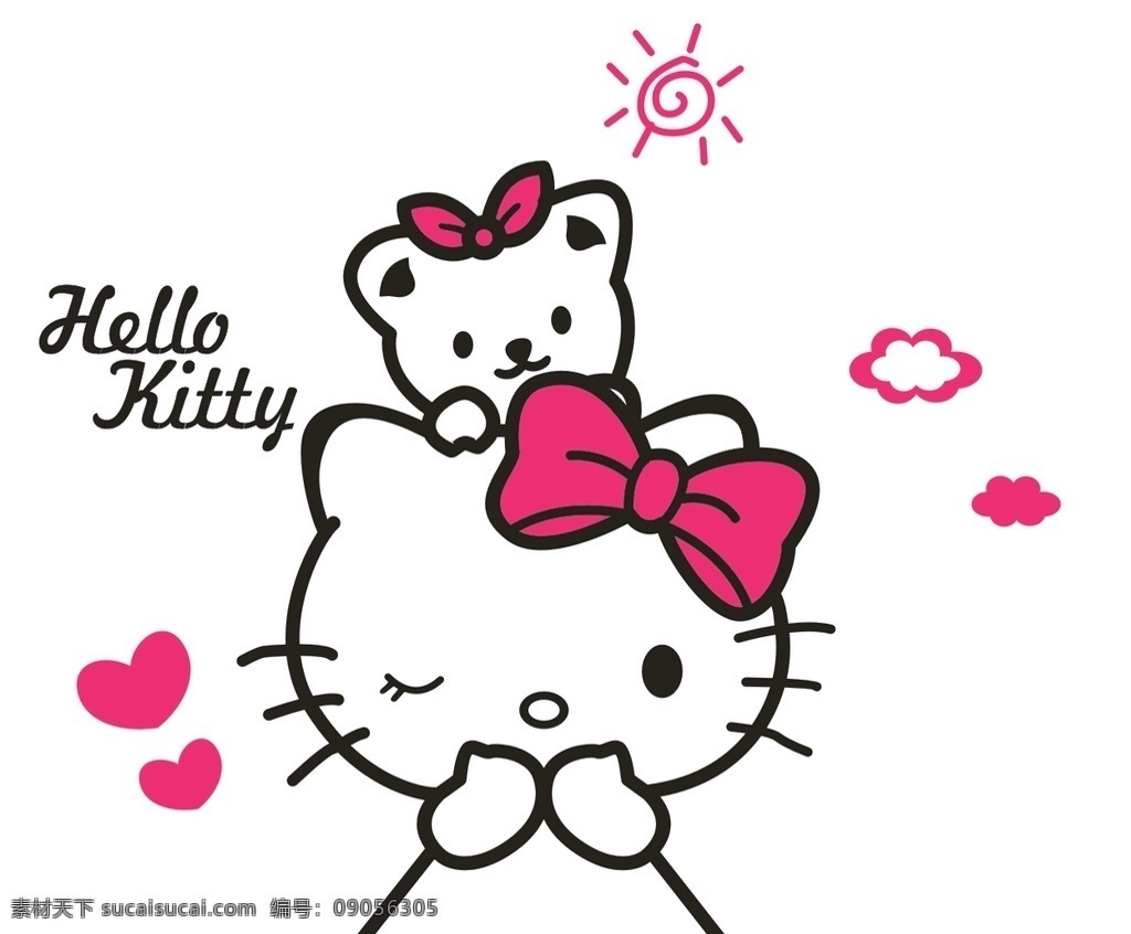 俏皮 kitty 貓 kt貓 卡通貓 矢量 熊 卡通太陽 云 愛心 英文 可愛 蝴蝶結 瞇眼 硅藻泥 卡通設計