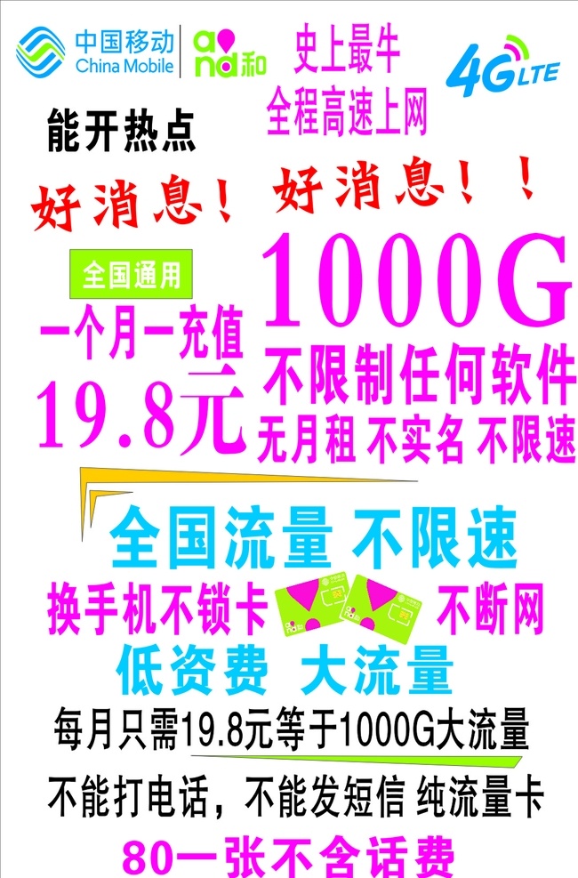 中國移動 4g流量卡 中國移動海報 中國移動宣傳 流量卡宣傳