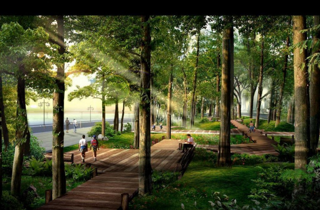 小區(qū) 園林綠化 棧道 綠化 效果圖 陽光美景
