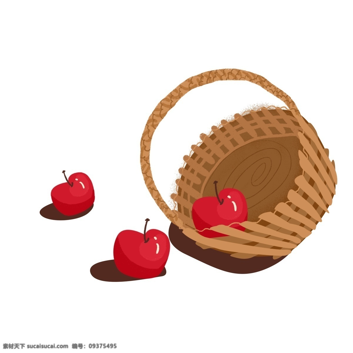 篮子 水果 苹果 插画 红色 卡通 彩色 小清新 创意 手绘 绘画元素 现代 简约 装饰 图案