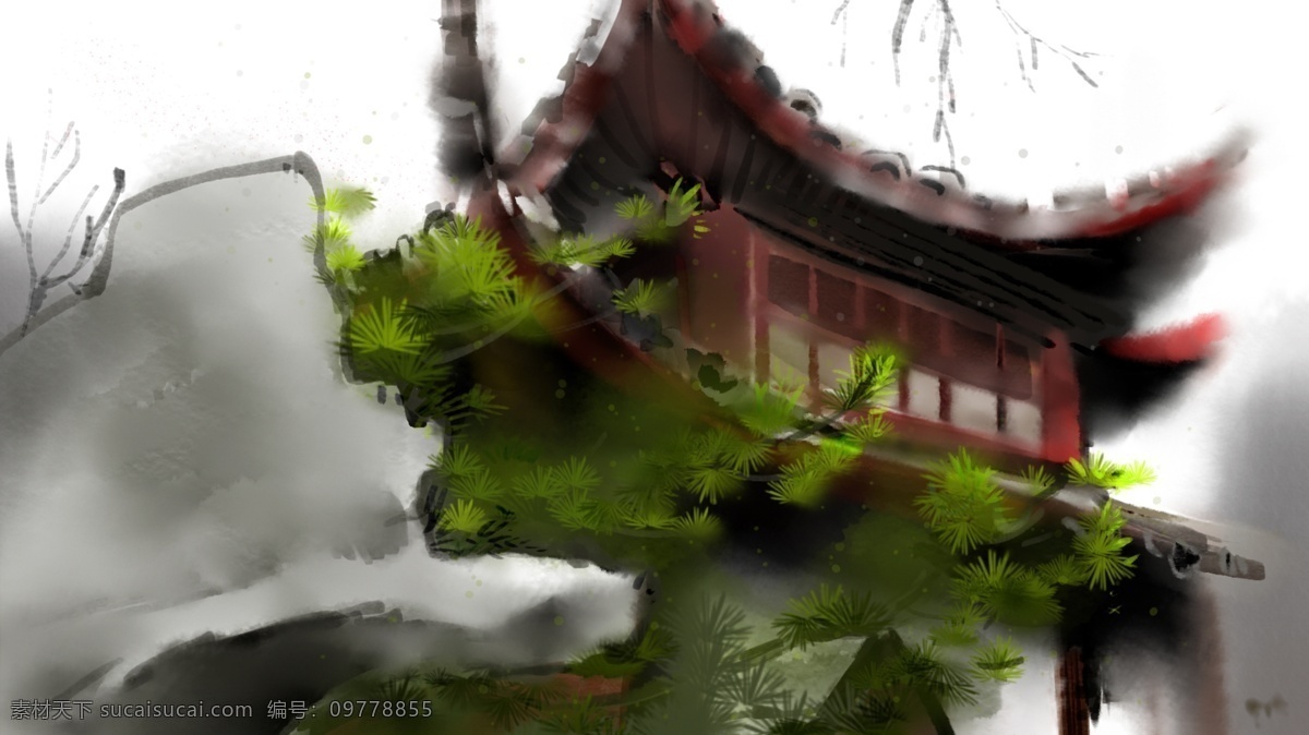 中國 風(fēng) 建筑 插畫 中國風(fēng) 古鎮(zhèn) 水墨 手繪 城墻 唯美 背景圖 設(shè)計素材 環(huán)境設(shè)計 建筑設(shè)計 古風(fēng)建筑插畫