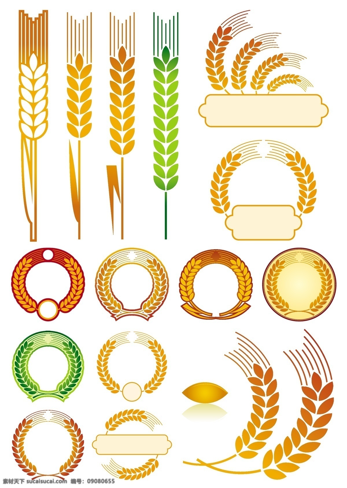 金色 麦穗 图形 稻穗 标签 图标 矢量 高清图片