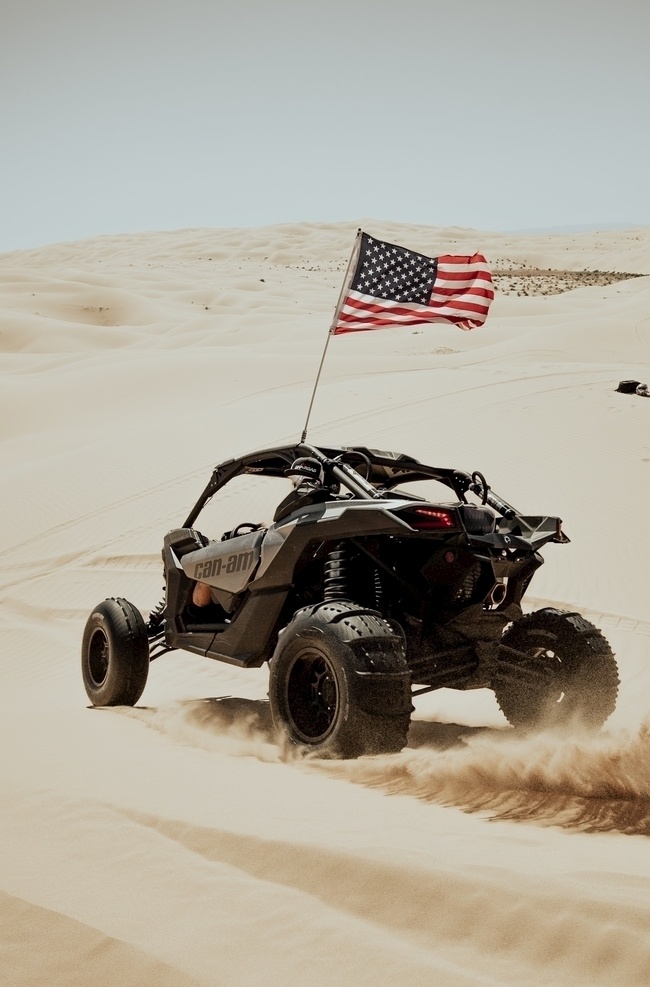 沙漠 越野车 车 汽车 美国 星条旗 沙子 行驶 戈壁