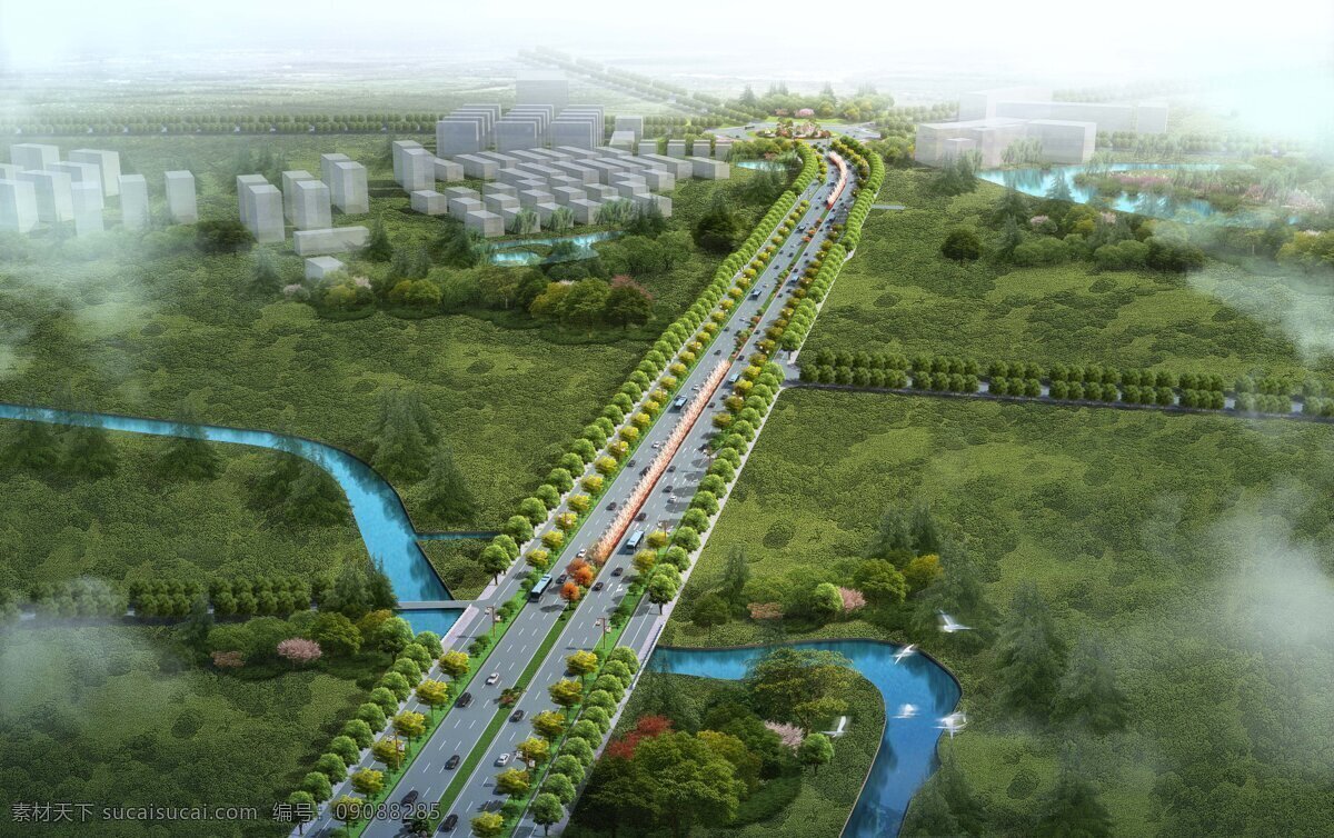 道路 景观 鸟瞰图 绿化 环境设计 景观设计