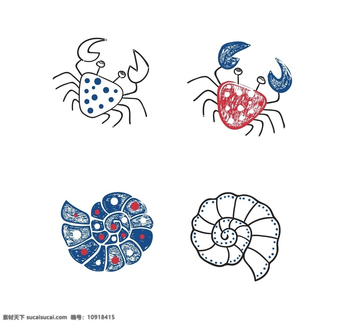 海洋元素 矢量 海洋生物 海螺 螃蟹 生物世界