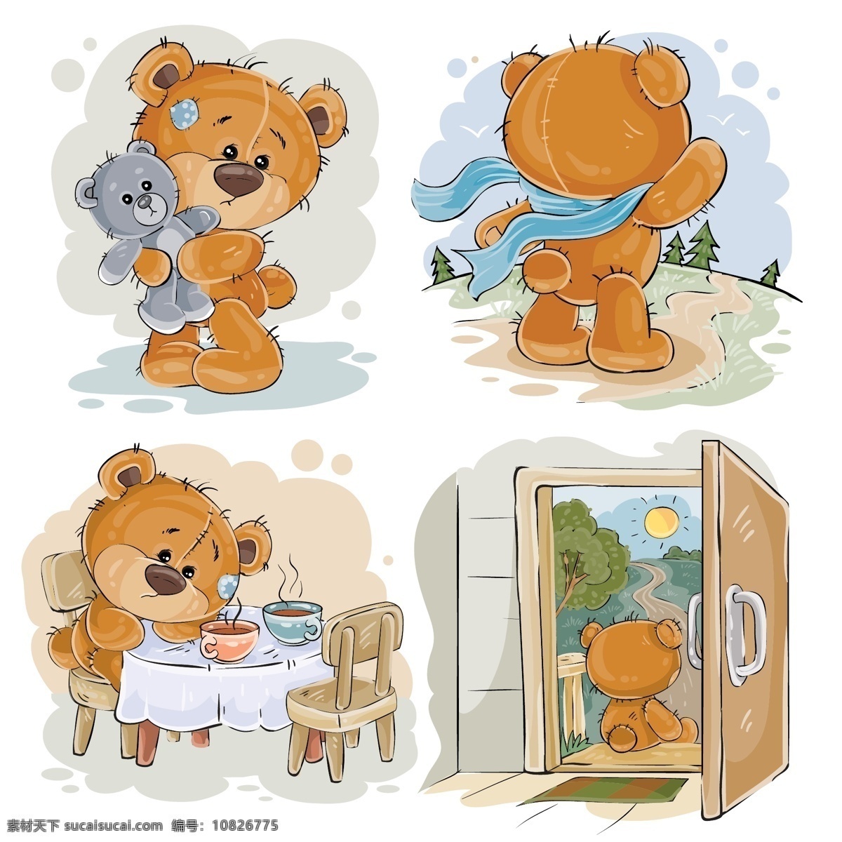 彩绘 泰迪 熊 玩具 送别 茶杯 室外 树木 矢量 高清图片