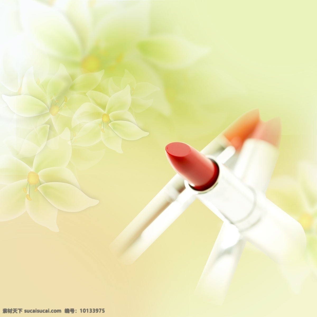红唇 膏 广告 花朵 美丽元素 红唇膏 黄色