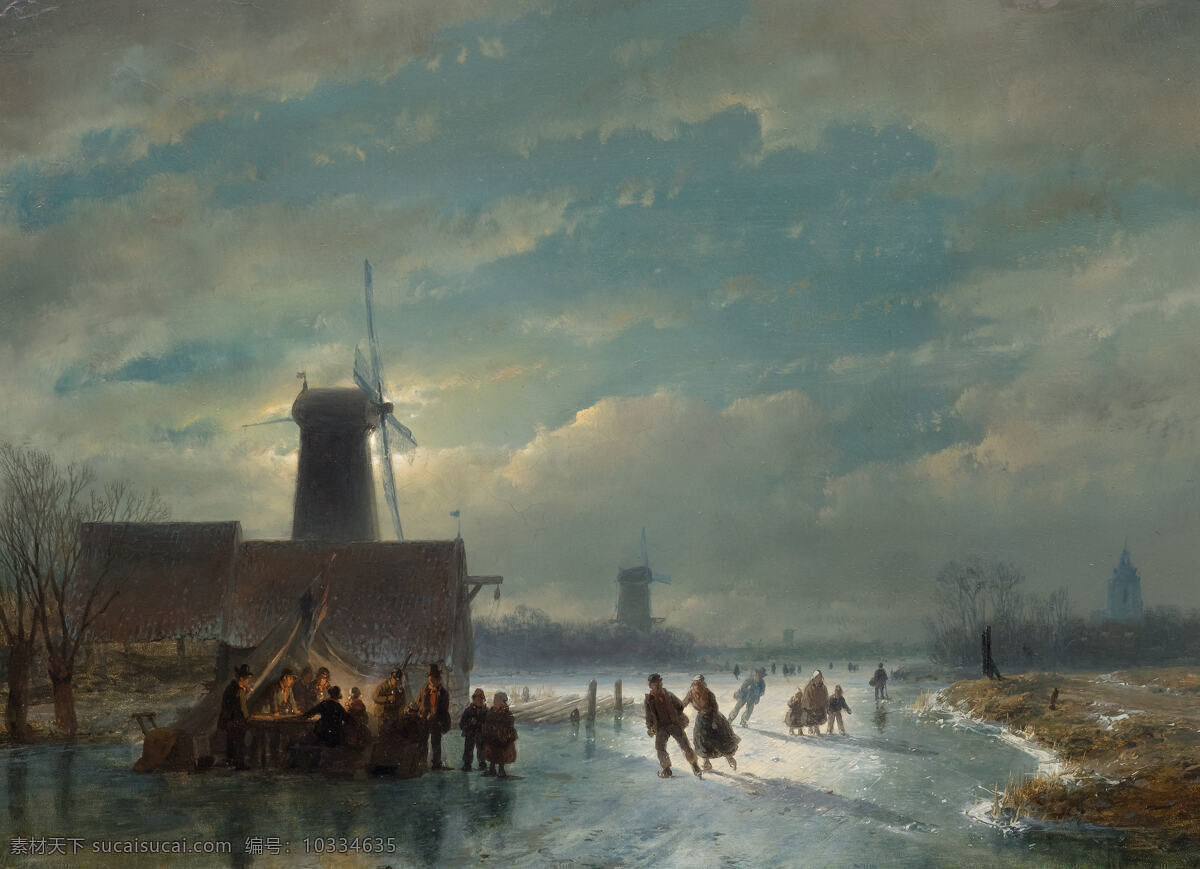 安德烈 亚斯 舍 尔夫 作品 德国画家 今晚 冬日 户外滑冰场 19世纪油画 油画 文化艺术 绘画书法