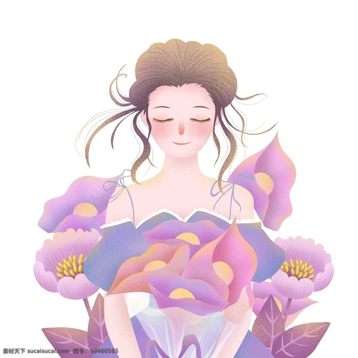 美丽 鲜花 少女 手绘 卡通 插画 美女 植物 女人 花团锦簇