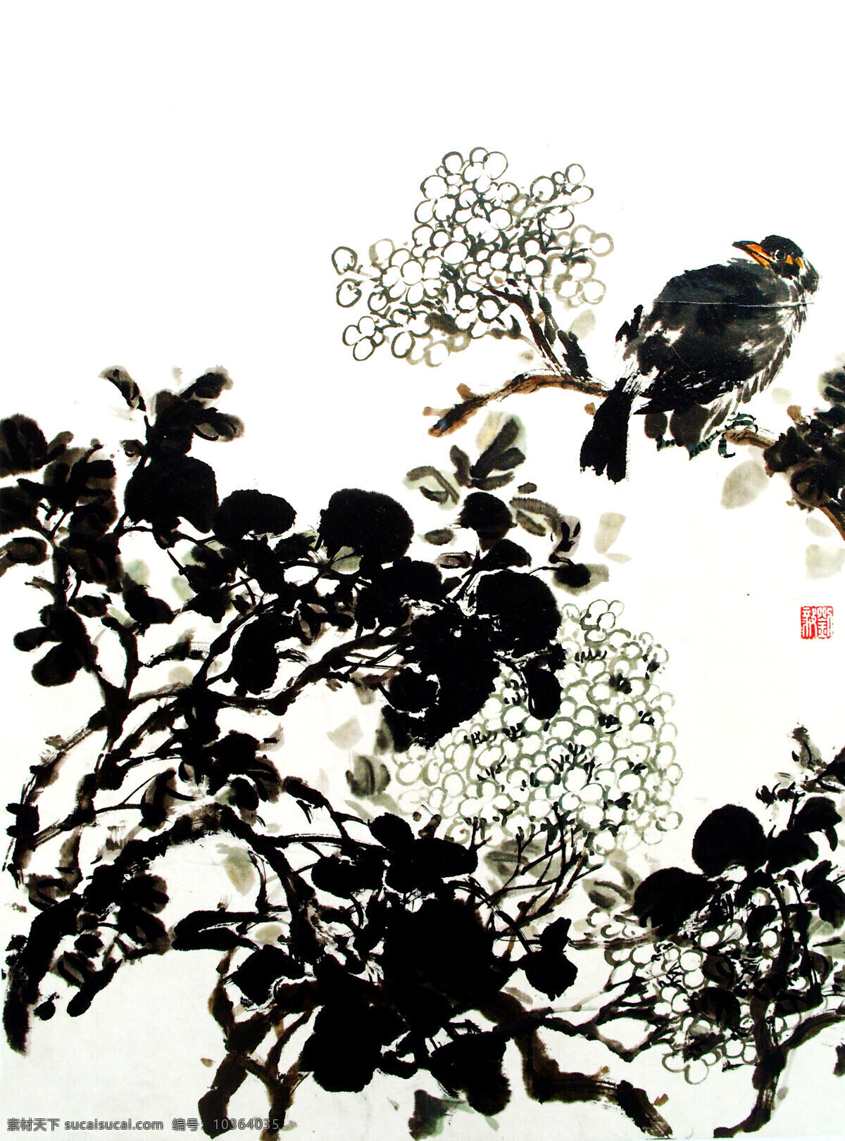 國(guó)畫藝術(shù) 花 花朵 花木 花鳥畫 花鳥圖 畫 繪畫書法 中國(guó)畫 水墨畫 現(xiàn)代國(guó)畫 植物 鳥 八哥 綠葉 書法 印章 國(guó)畫集6 文化藝術(shù) 裝飾素材 雕刻 圖案