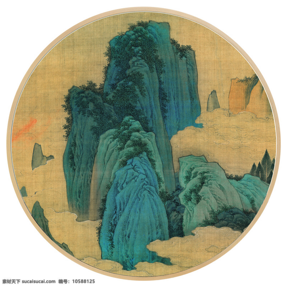 新中式 圓畫框 山水中式畫圖 山 中 式 畫圖