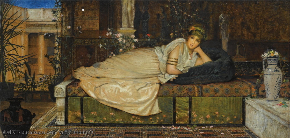 油画 格里姆肖 阿特 金森 约翰183 维多利亚时代 女子 静谧 慵懒 写实 世界名画 文化艺术 绘画书法