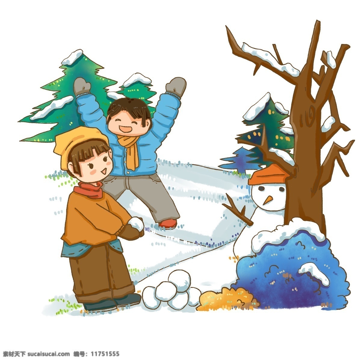 打雪仗 商业 人物 场景 捏 雪球 雪人 雪景 冬天 冬季 欢乐寒假 捏雪球 冬装人物