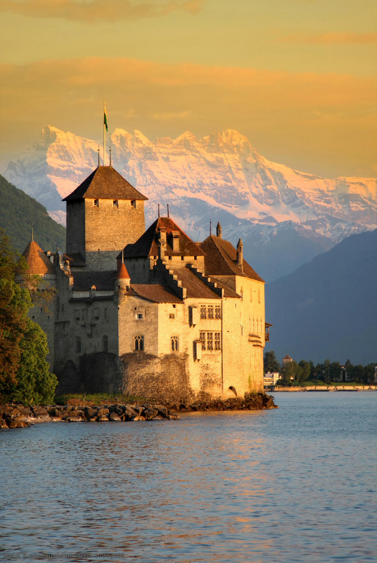 瑞士 日内瓦湖 西 庸 古堡 西庸古堡 海盗古堡 瑞士风光 瑞士旅游 雪山 山脉 城堡 湖泊 国外旅游 旅游摄影