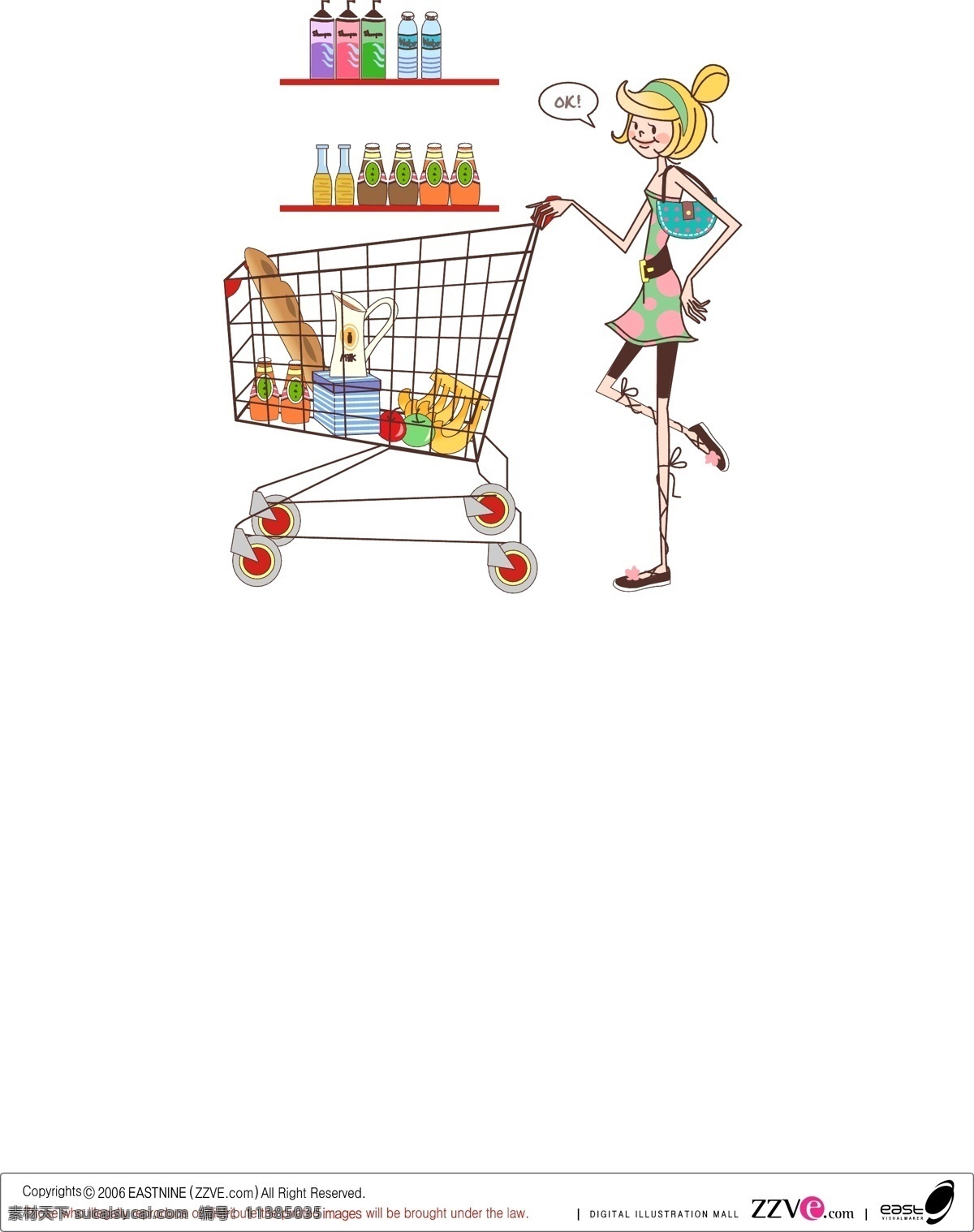女性生活 矢量 购物 购物车 架子 面包 女性 苹果 汽水 生活用品 水果 水壶 物品 香蕉 水 fruitbox 矢量图 其他矢量图