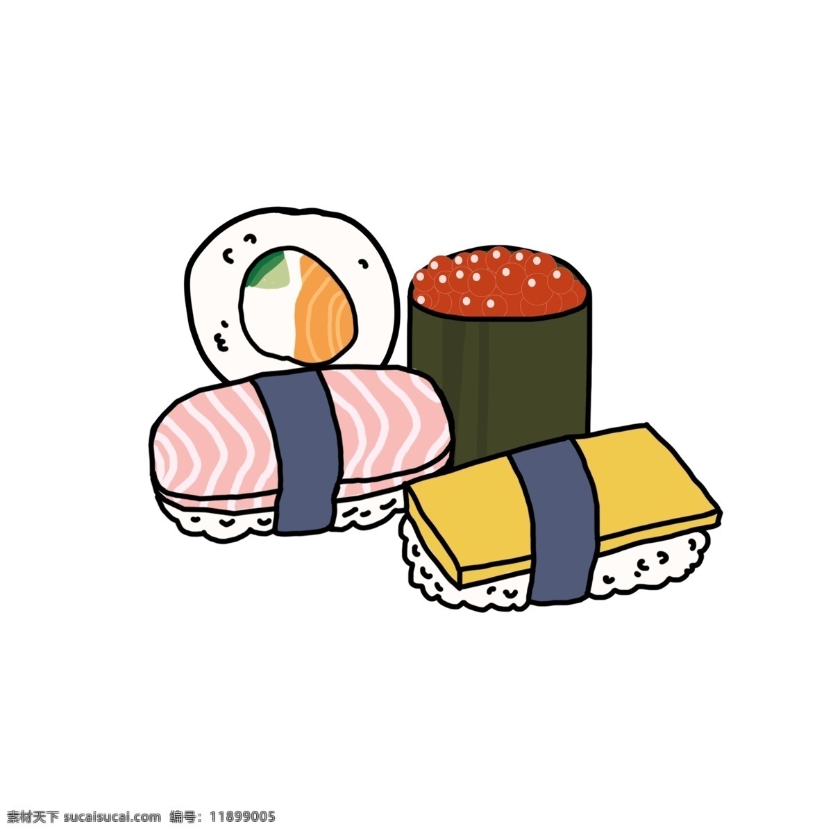 日本 寿司 卡通 插画 美味的寿司 日本寿司 卡通食物插画 精美的食物 零食 零食插画 美味寿司