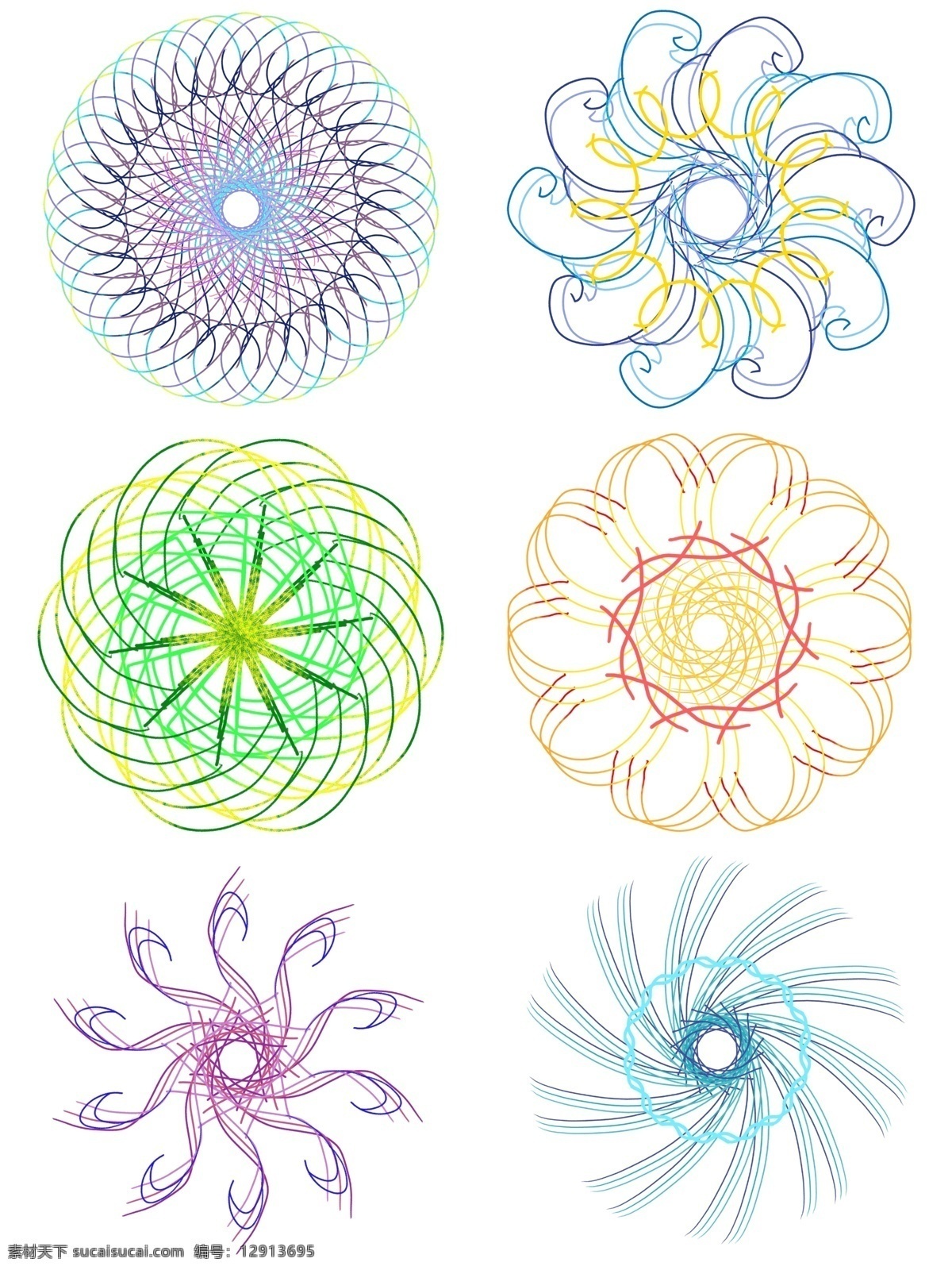 彩色 曲线 线条 花朵 花卉 精致 装饰图案
