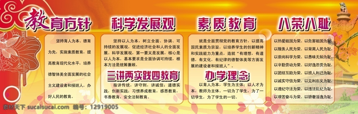 學(xué)校發(fā)展展板 黨背景 宣傳欄背景 教育方針 科學(xué)發(fā)展觀 八榮八恥 展板模板 廣告設(shè)計(jì)模板 源文件