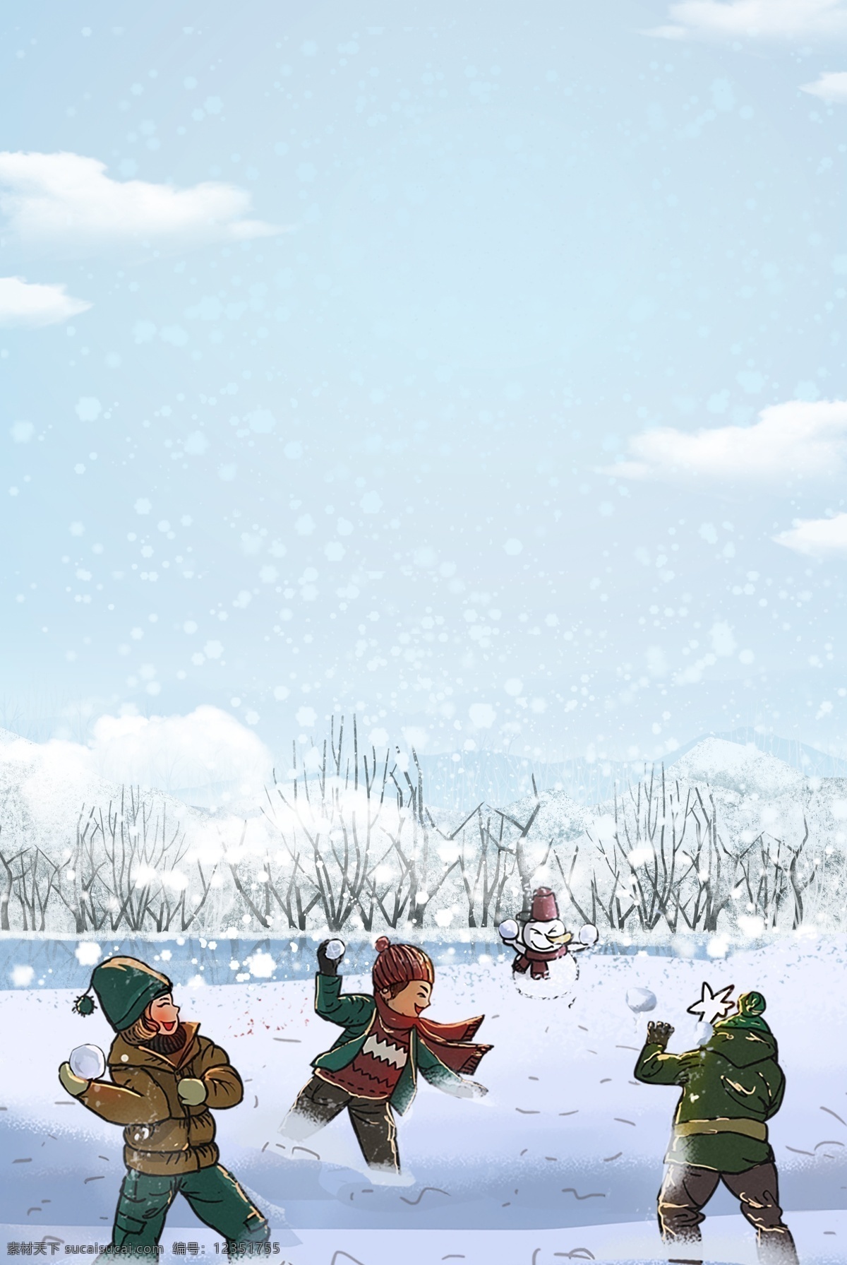 冬令营 儿童 打雪仗 海报下载 雪花 雪天 玩耍 男孩 童真 海报 背景