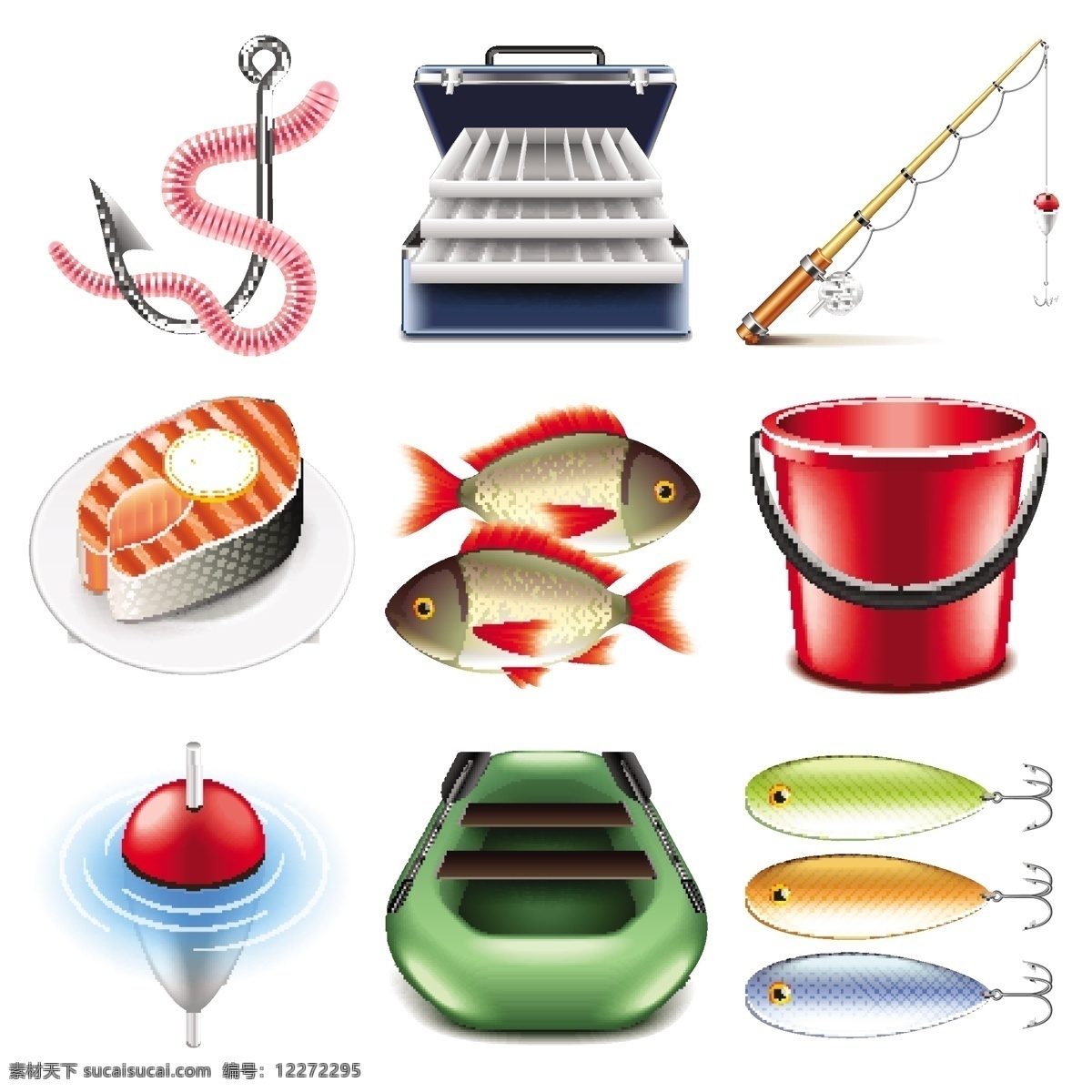 精美 生活百科 圖標(biāo) 矢量 釣魚(yú) 漁具 魚(yú)鉤 魚(yú)餌 魚(yú)竿 白色