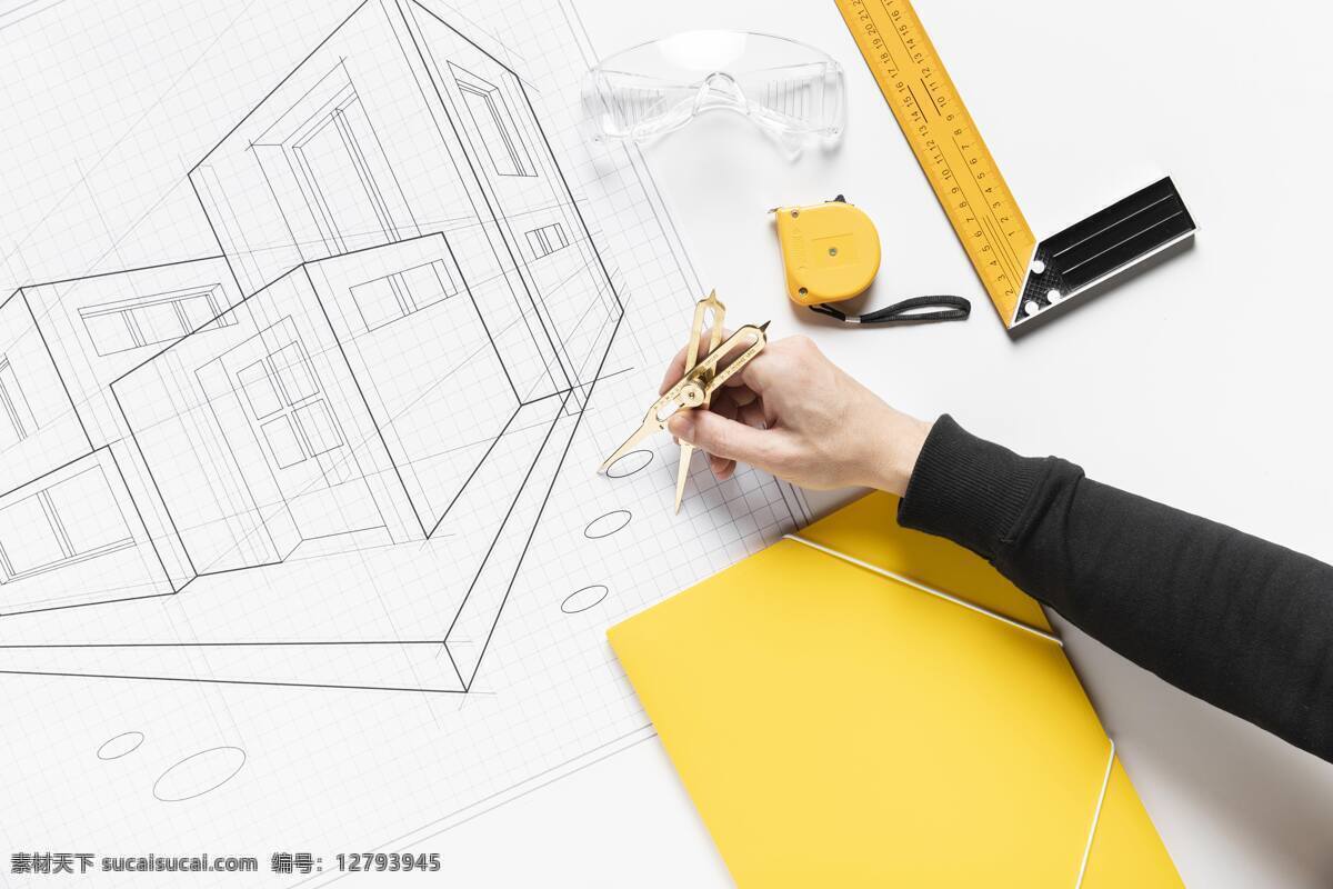 绘制 建筑工程 图纸 作图 工程图纸 建筑 尺子 背景宣传 展板素材 工程施工
