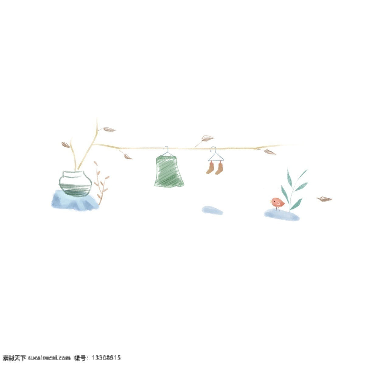 晾 衣架 植物 分割線 插畫 晾衣架 植物分割線 晾衣架分割線 花瓶 綠色葉子 插圖 分割線插圖