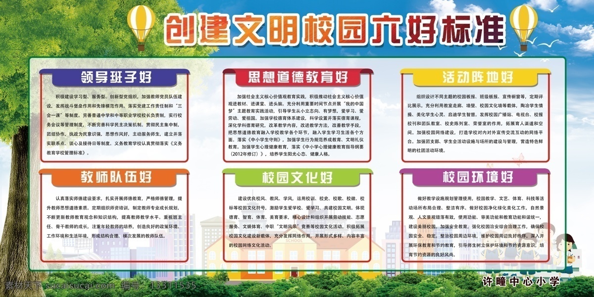 校園六好標(biāo)準(zhǔn) 六好標(biāo)準(zhǔn)海報 六好標(biāo)準(zhǔn)圖版 校園文化海報 校園文化圖版