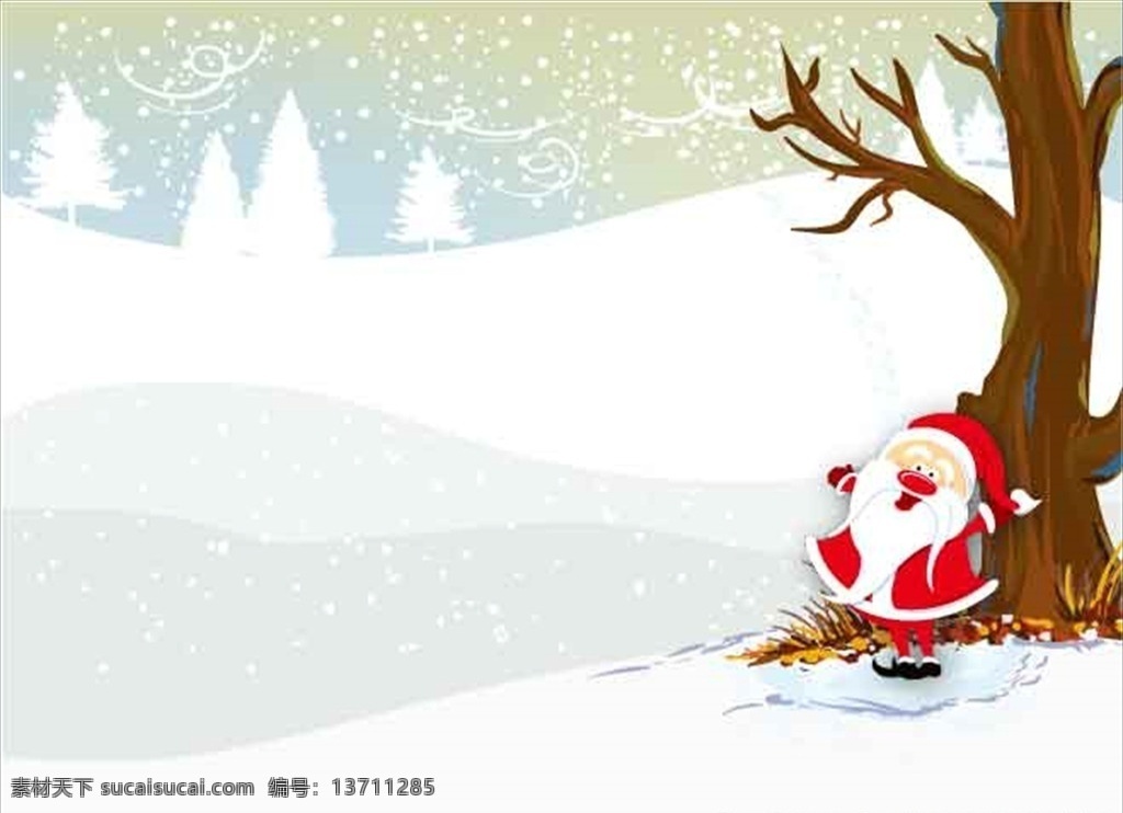 雪地 雪天 下雪 背景 圣诞节 海报 圣诞老人 树 滑雪 卡通 可爱 人物 节日素材 分层 背景素材