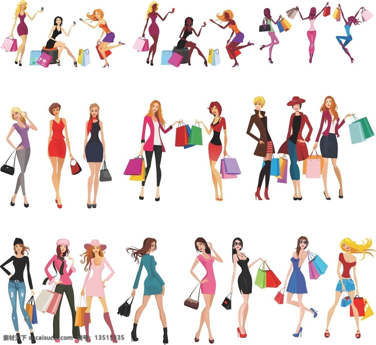 时尚 购物 女性 矢量 卡通时尚美女 购物美女 时尚女性 商场购物形象 人物图库 生活人物