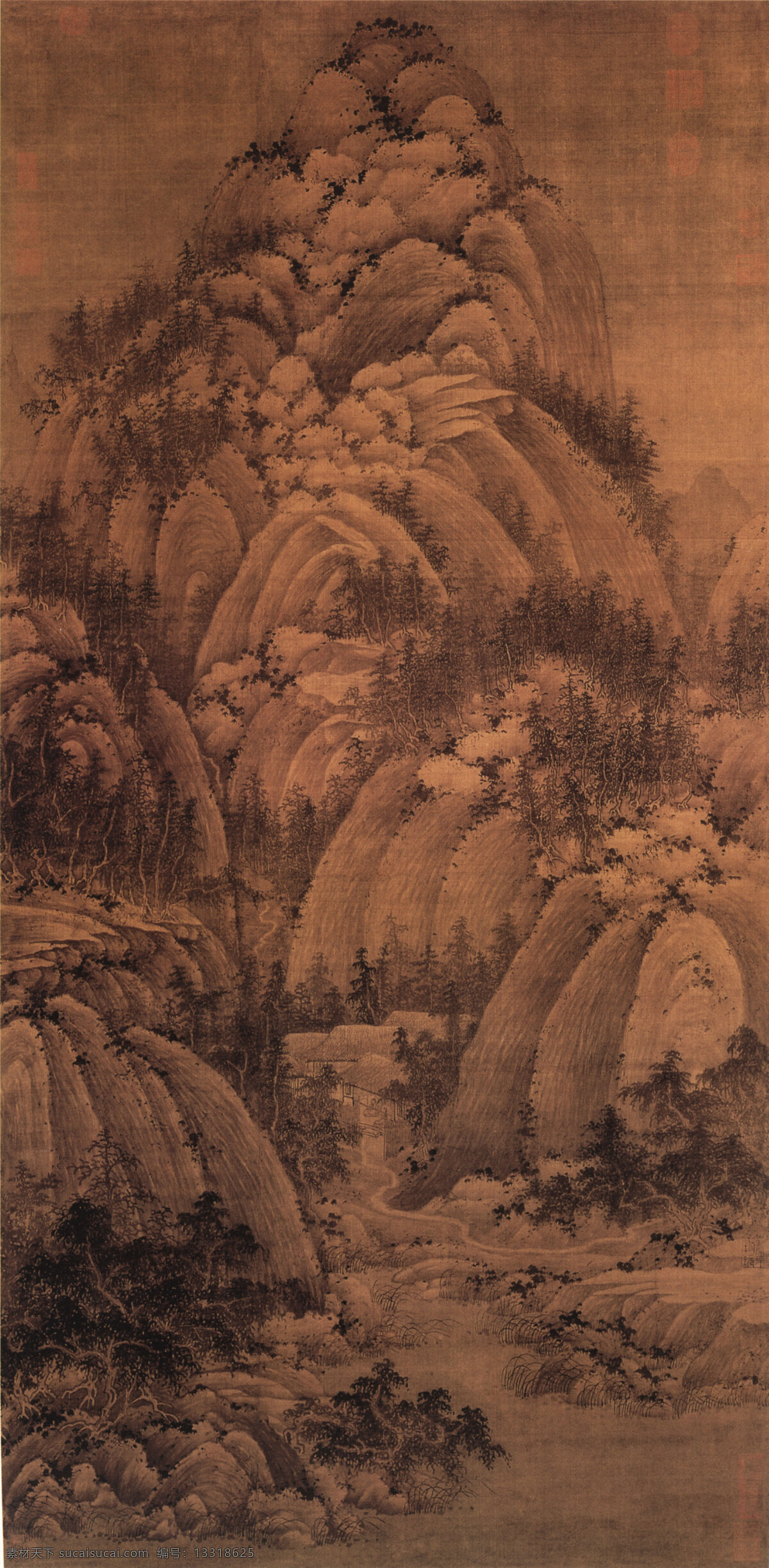秋山问道图 古画 国画 绘画 家居装饰素材 山水风景画