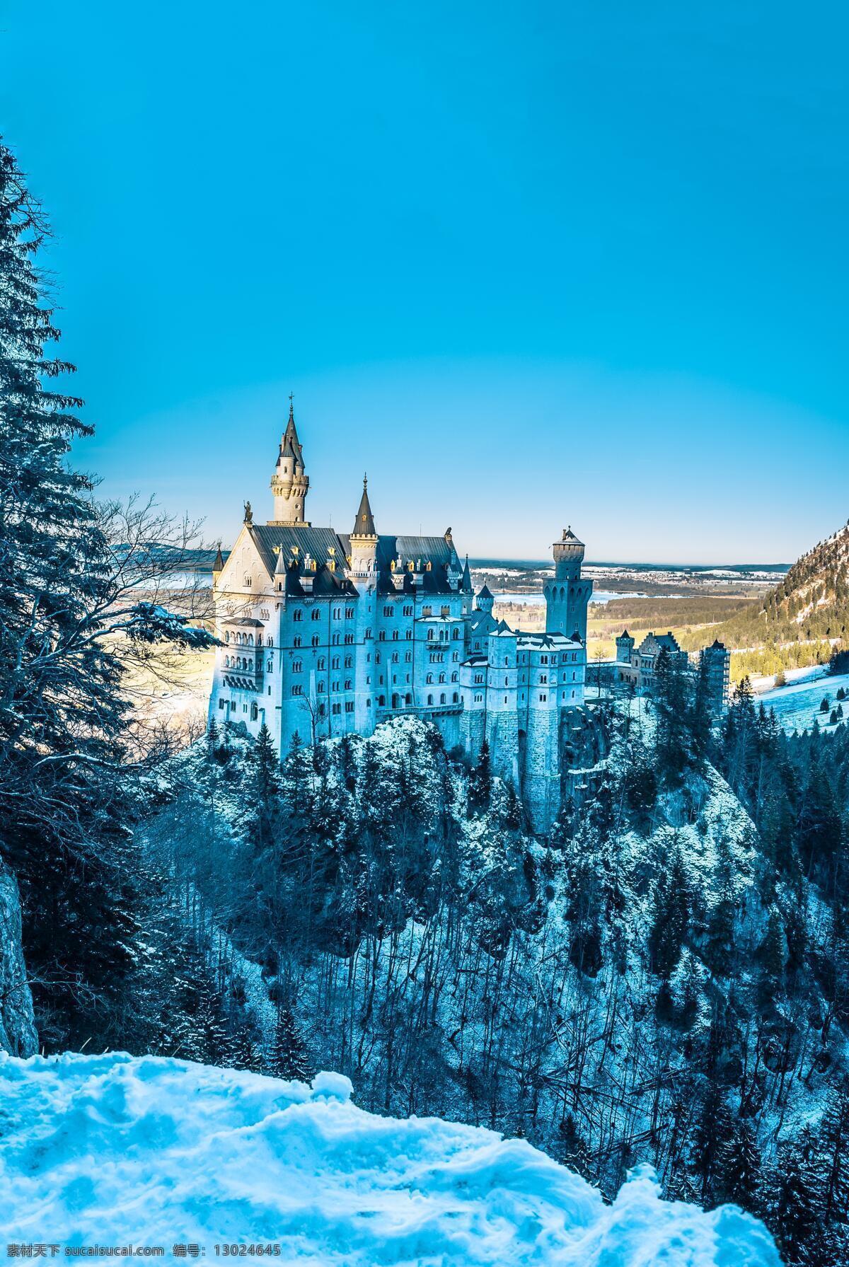 雪景之天鹅堡 冬日 德国 风景 天鹅堡 远景 自然风光 自然景观 自然风景