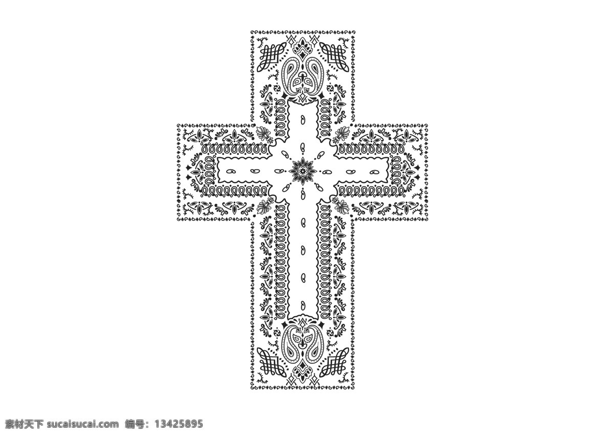 十字架图片 十字架 腰果花 佩斯利纹 图案 印花 t恤 底纹边框 花边花纹