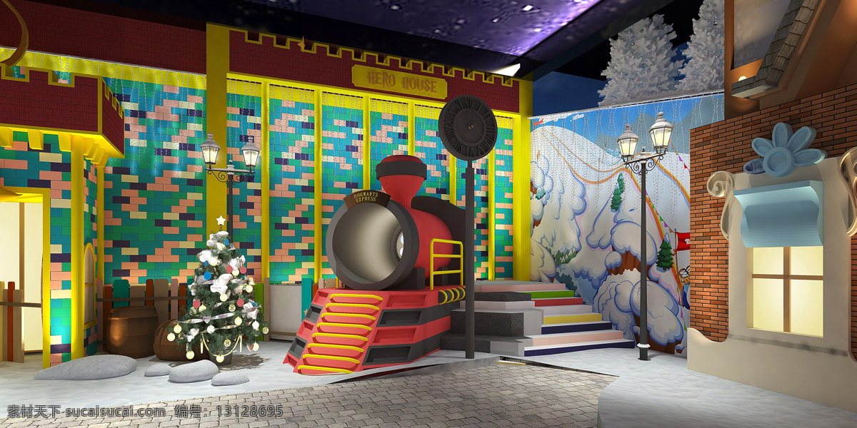 冰雪儿童乐园 火车头 儿童娱乐 冰雪体验 灯光渲染 游戏 环境设计 室内设计