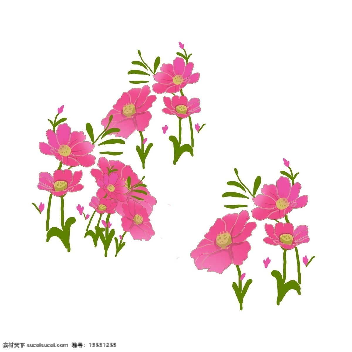 手绘 一些 花 插画 元素 鲜花 兰花 玫红 植物 花卉