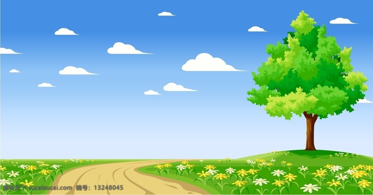 迷人風(fēng)景 天空 花 草 綠地 樹 自然景觀 自然風(fēng)景 美麗風(fēng)景 矢量圖庫(kù)