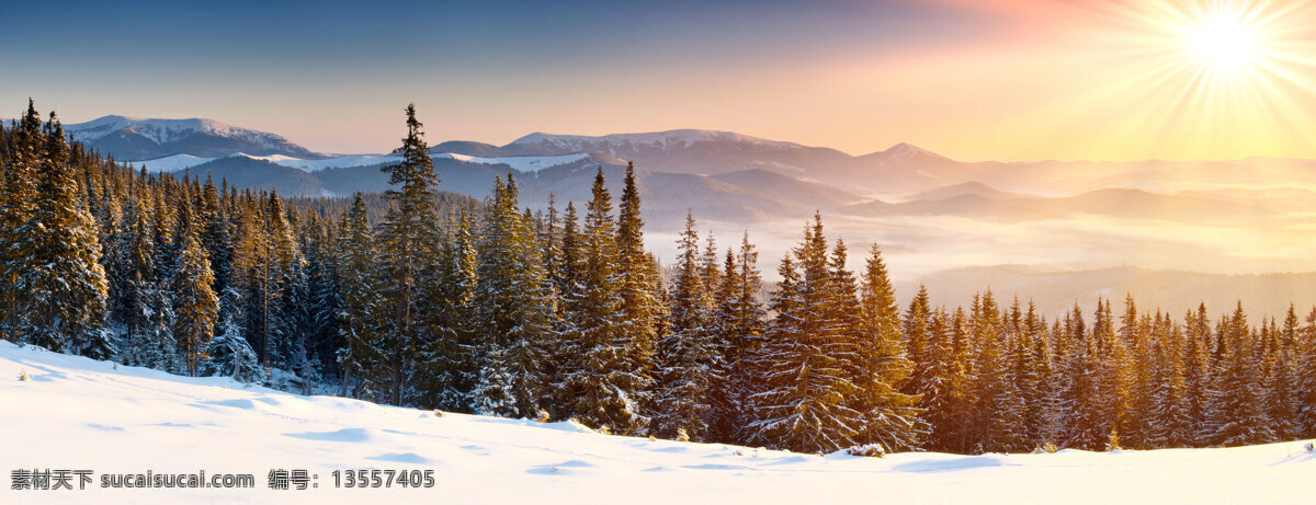 冬季自然雪景 冬季 雪景 雪花 雪山 雪地 高原 山林 树林 太阳 阳光 夕阳 自然风景 自然景观