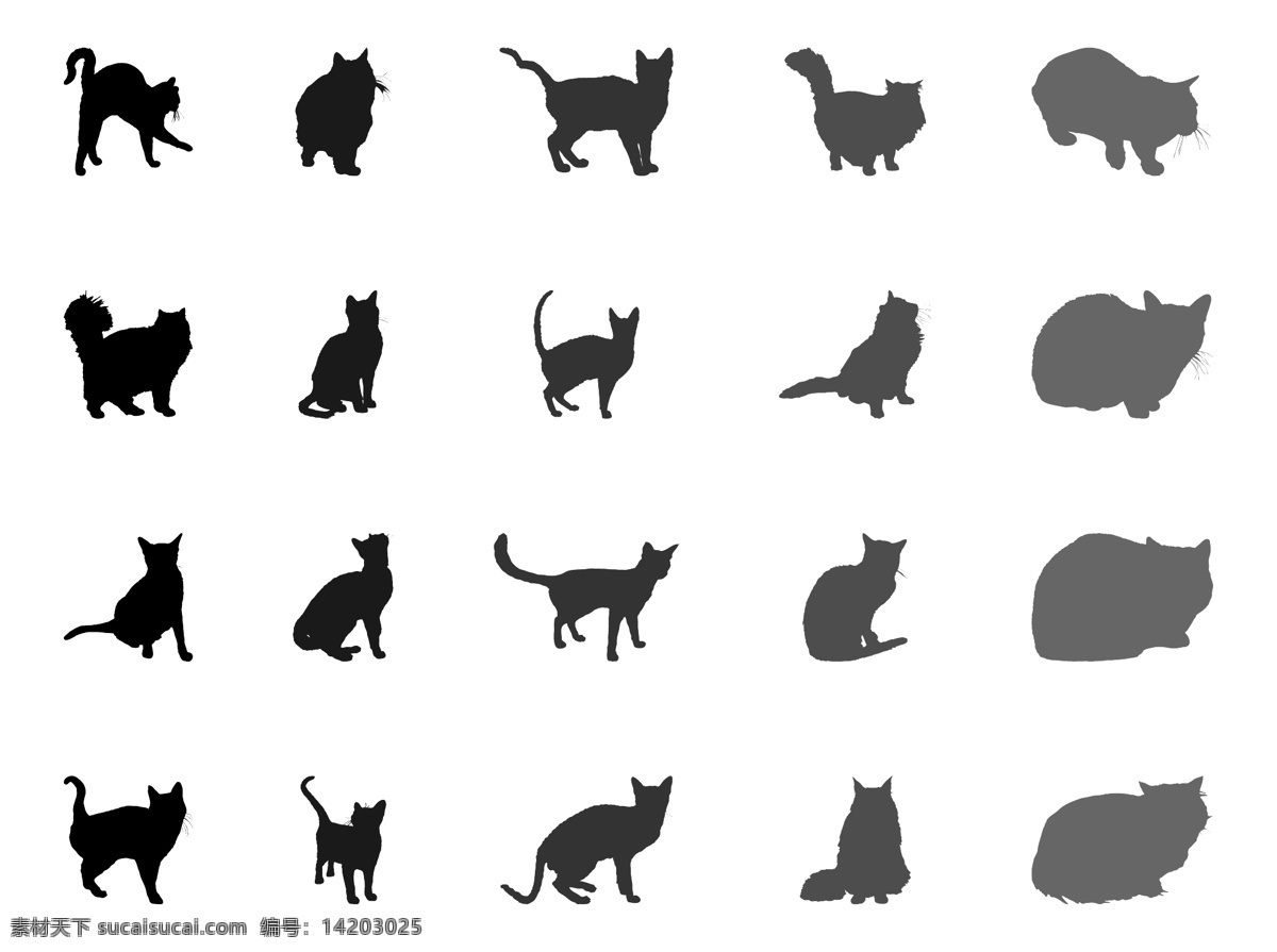 猫咪剪影素材 手绘猫咪 猫咪 可爱猫咪 动物 手绘动物 矢量素材 动物插画 小猫 猫咪剪影
