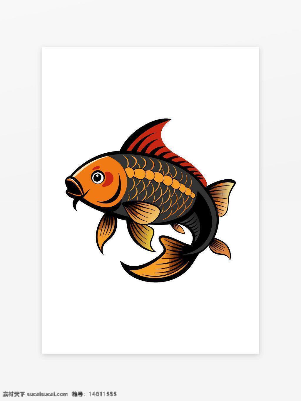 鯉魚 插畫 魚類 水生動(dòng)物 卡通風(fēng)格 傳統(tǒng)元素 吉祥圖案 裝飾藝術(shù) 紅色鰭 金色鱗片 水紋背景 自然主題