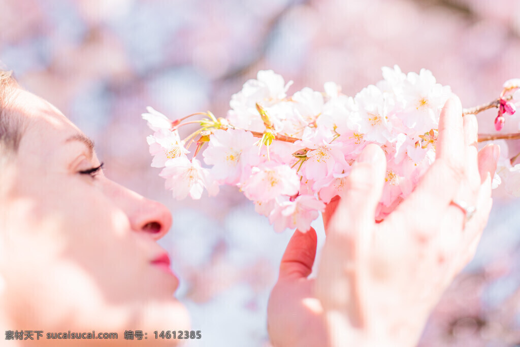 ?；?春天 美女 花束 手捧?；?唯美 柔光 春日气息 自然光 浪漫 温暖 花卉 粉色 清新