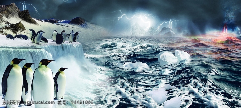 环保 冰川融化 企鹅 灾难 大海 水平面上升 南极融化 气候变暖 分层 源文件