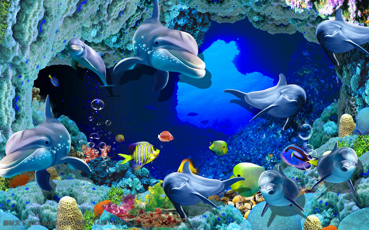 海洋 动物 卡通 背景 海报 素材图片